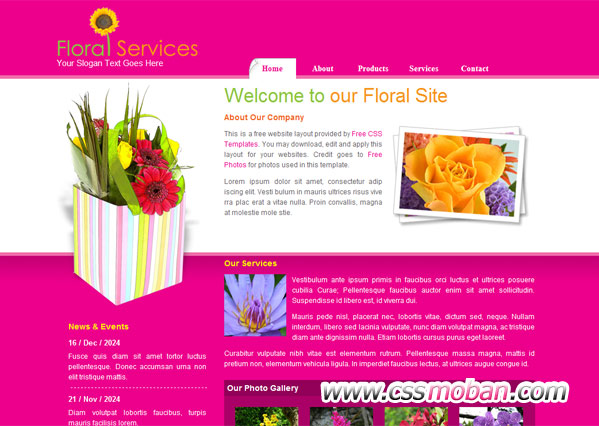 粉红色花类企业网站模板