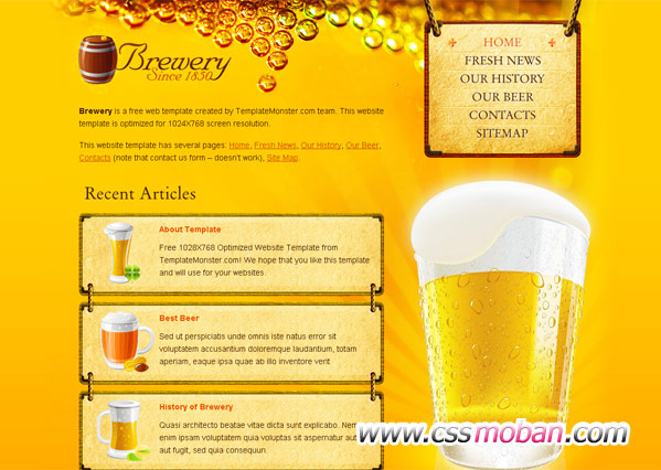 金黄色的啤酒企业网站模板