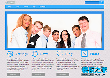 蓝色大图斜纹背景HTML5 CSS3模板