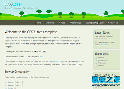 绿色卡通树木英文推广网页css3模板