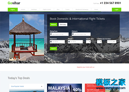 简洁大气旅游机票在线预订门户模板