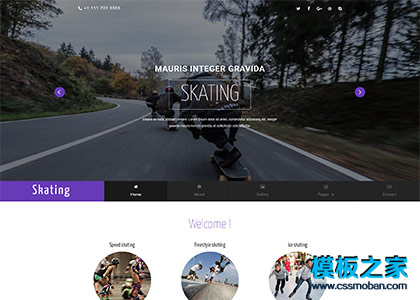 紫色溜冰滑板运动培训班网站模板