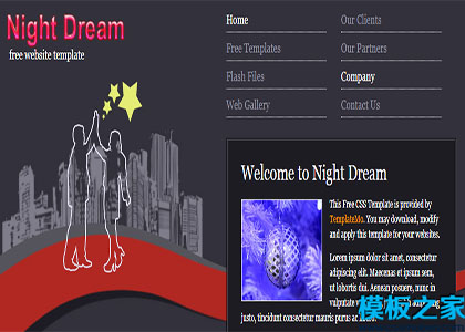 night dream黑紫色小型网站双列一页布局网站模板