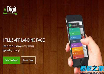 Digit Mobile棕色木板背景app应用着陆页网站模板