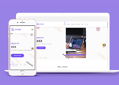 紫色宽屏简洁UI设计师个人简历网站模板