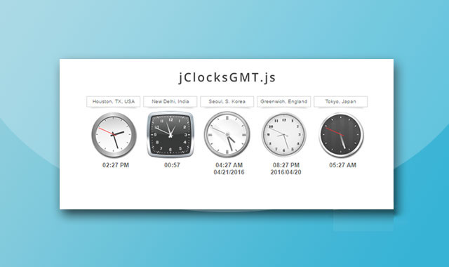 基于格林威治标准时间（GMT）的jQuery模拟时钟插件