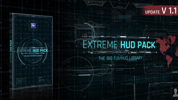 AE插件模板未来数字科技感华丽HUD动态图形UI界面元素动画 Extreme HUD Pack v1.1
