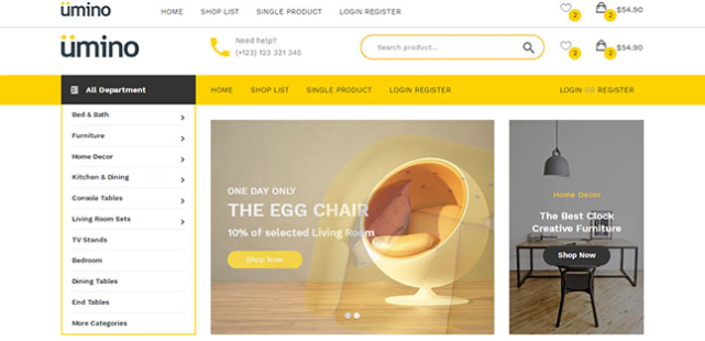 Bootstrap4黄色室内家具电商商城html模板