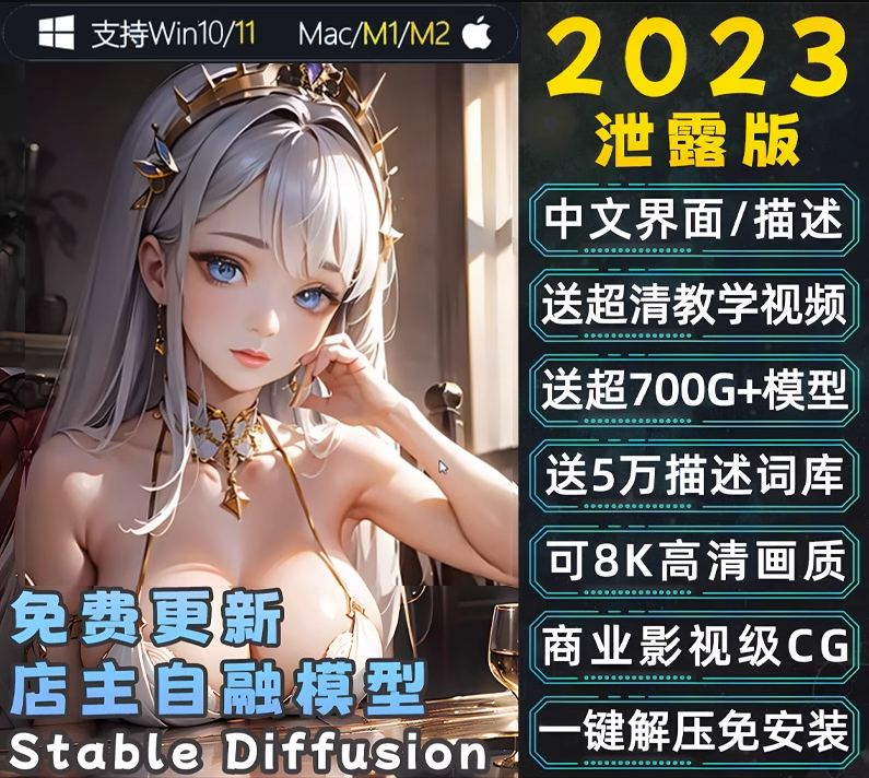 AI绘画软件stable diffusion国风novelai绘图软件中文Win/Mac苹果[共830G]