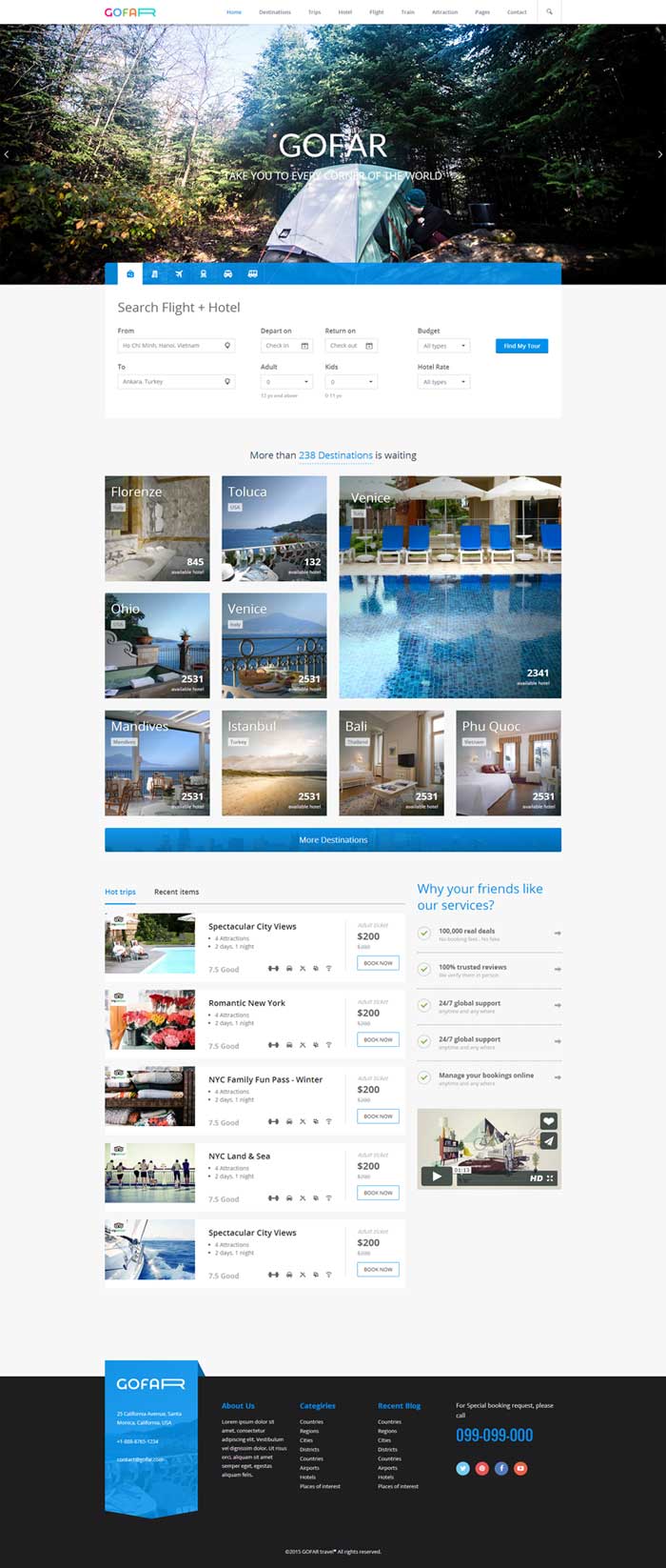 蓝色在线旅行服务公司网站响应式模板